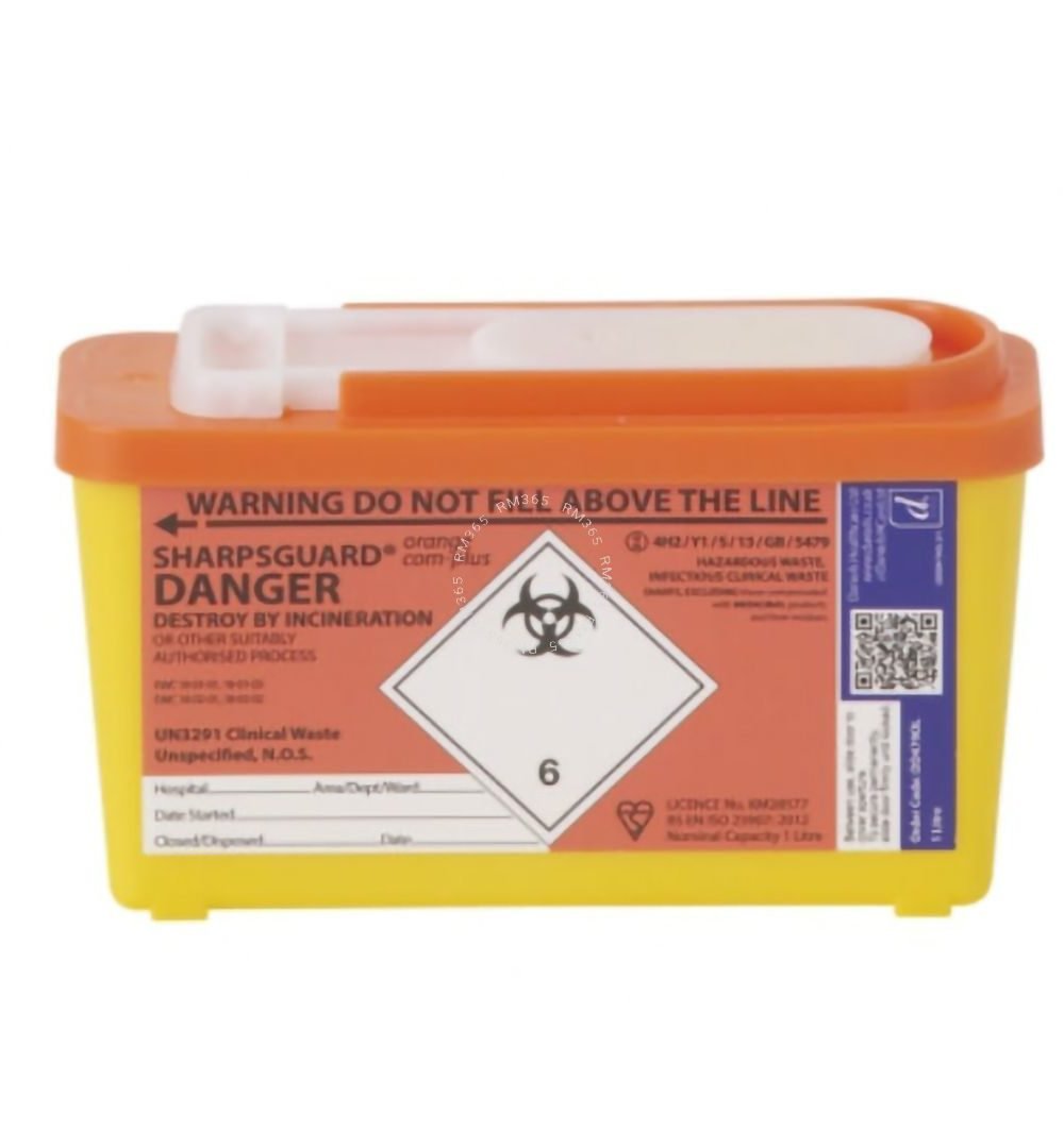 Sharpsguard Community Plus Sharps Bin - Orange Lid (1 x 1L)